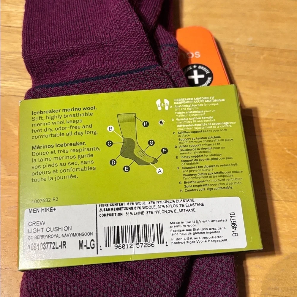 NWT Icebreaker Merino Wool Men Large Anatomic Hiking Socks Size 11-12.5